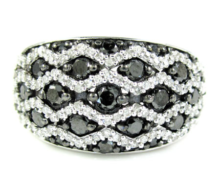 Ladies 14k white gold black & white diamond cocktail ring 1.45ct