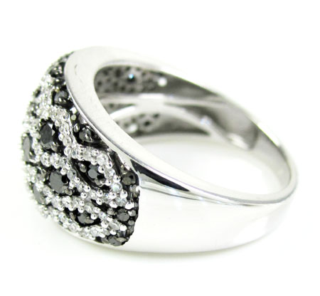 Ladies 14k white gold black & white diamond cocktail ring 1.45ct