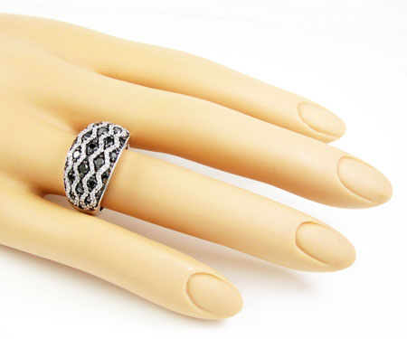 Ladies 14k white gold black & white diamond cocktail ring 1.45ct