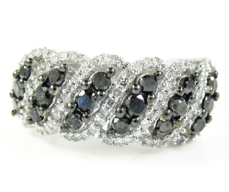 Ladies 14k white gold black & white diamond fashion ring 1.15ct