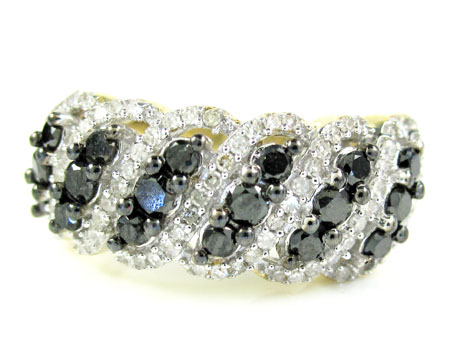 Ladies 14k yellow gold black & white diamond fashion ring 1.15ct