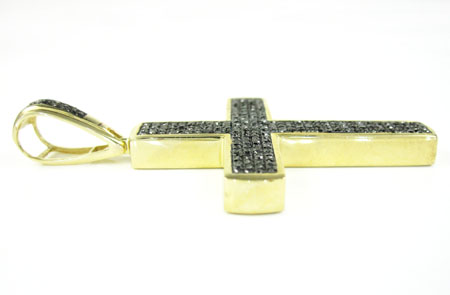 Mens 14k gold black diamond cross 1.15ct