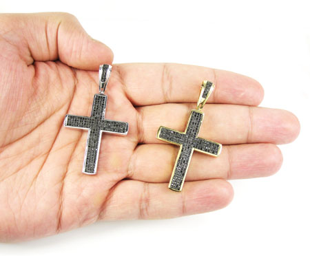 Mens 14k gold black diamond cross 1.15ct