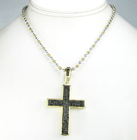 Mens 14k gold black diamond cross 1.15ct