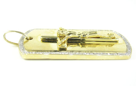 Mens 10k gold diamond jesus cross dog tag pendant 0.55ct
