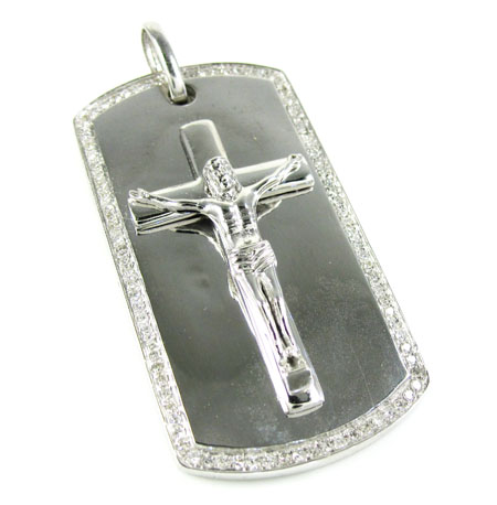 Mens 10k gold diamond jesus cross dog tag pendant 0.55ct
