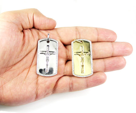 Mens 10k gold diamond jesus cross dog tag pendant 0.55ct