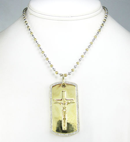 Mens 10k gold diamond jesus cross dog tag pendant 0.55ct