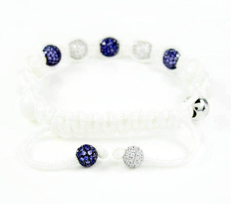 925 white silver purple & white cz macramé smooth bead rope bracelet 5.00ct