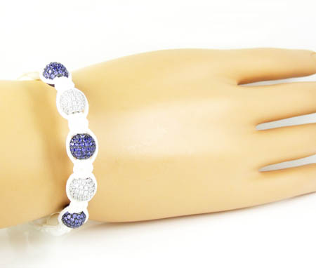 925 white silver purple & white cz macramé smooth bead rope bracelet 5.00ct