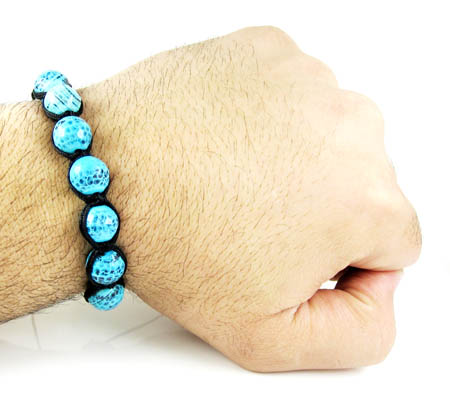 Turquoise blue onyx macramé smooth bead rope bracelet
