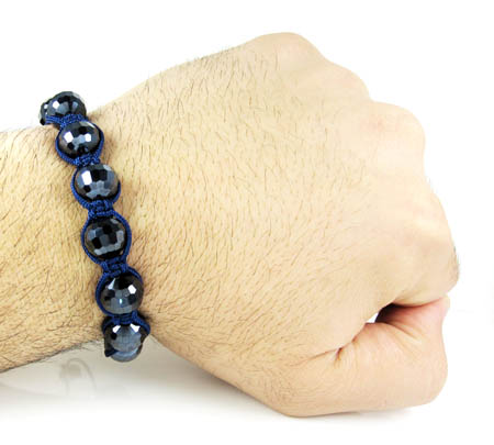 Blue metallic onyx macramé faceted bead rope bracelet