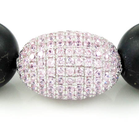 925 sterling silver pink cz black smooth onyx macramé bead rope bracelet 1.50ct