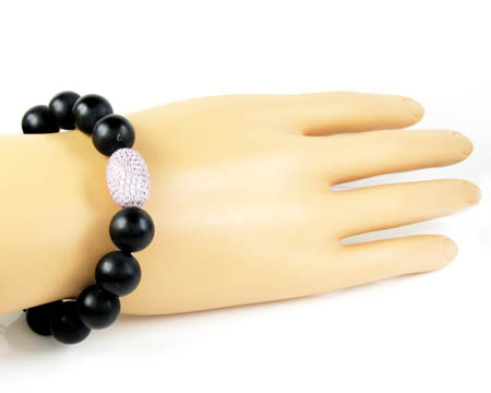 925 sterling silver pink cz black smooth onyx macramé bead rope bracelet 1.50ct