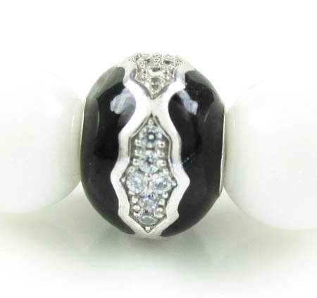 925 sterling silver cz white & black smooth onyx macramé bead rope bracelet 1.00ct