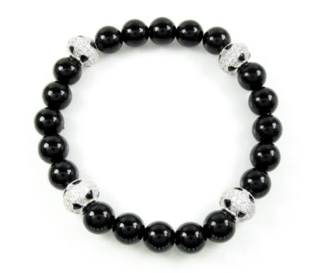925 sterling silver cz black smooth onyx macramé bead rope bracelet 4.00ct