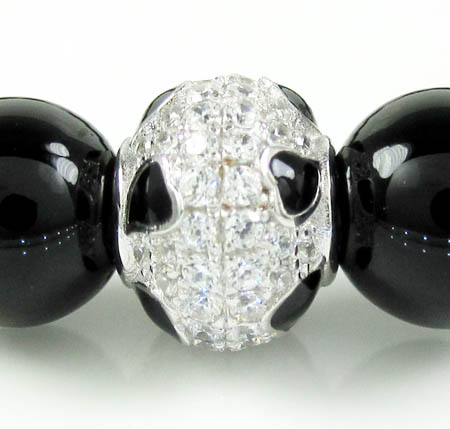 925 sterling silver cz black smooth onyx macramé bead rope bracelet 4.00ct - Image 3