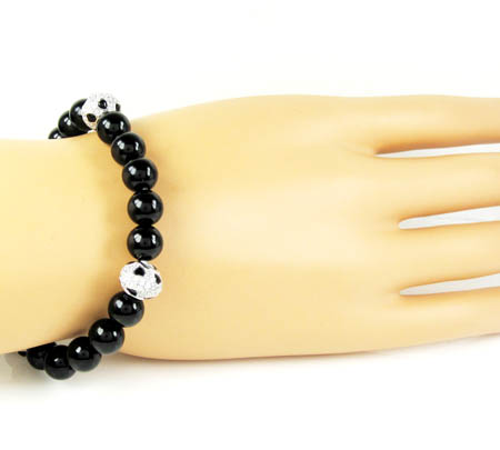 925 sterling silver cz black smooth onyx macramé bead rope bracelet 4.00ct - Image 4