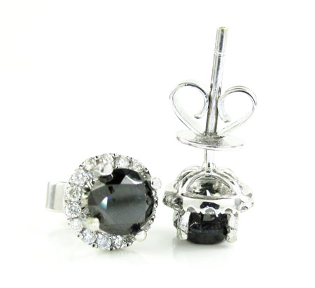 14k white gold black & white diamond halo earrings 1.35ct