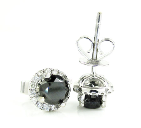 14k white gold black & white diamond halo earrings 1.35ct - Image 2
