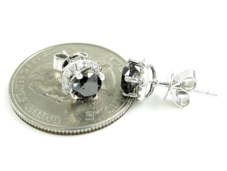 14k white gold black & white diamond halo earrings 1.35ct