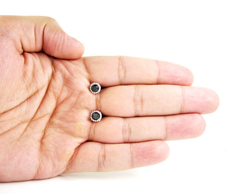 14k white gold black & white diamond halo earrings 1.35ct - Image 4