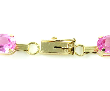 Ladies 10k yellow gold pink cz oval cut bracelet