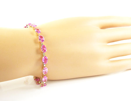 Ladies 10k yellow gold pink cz oval cut bracelet - Image 4