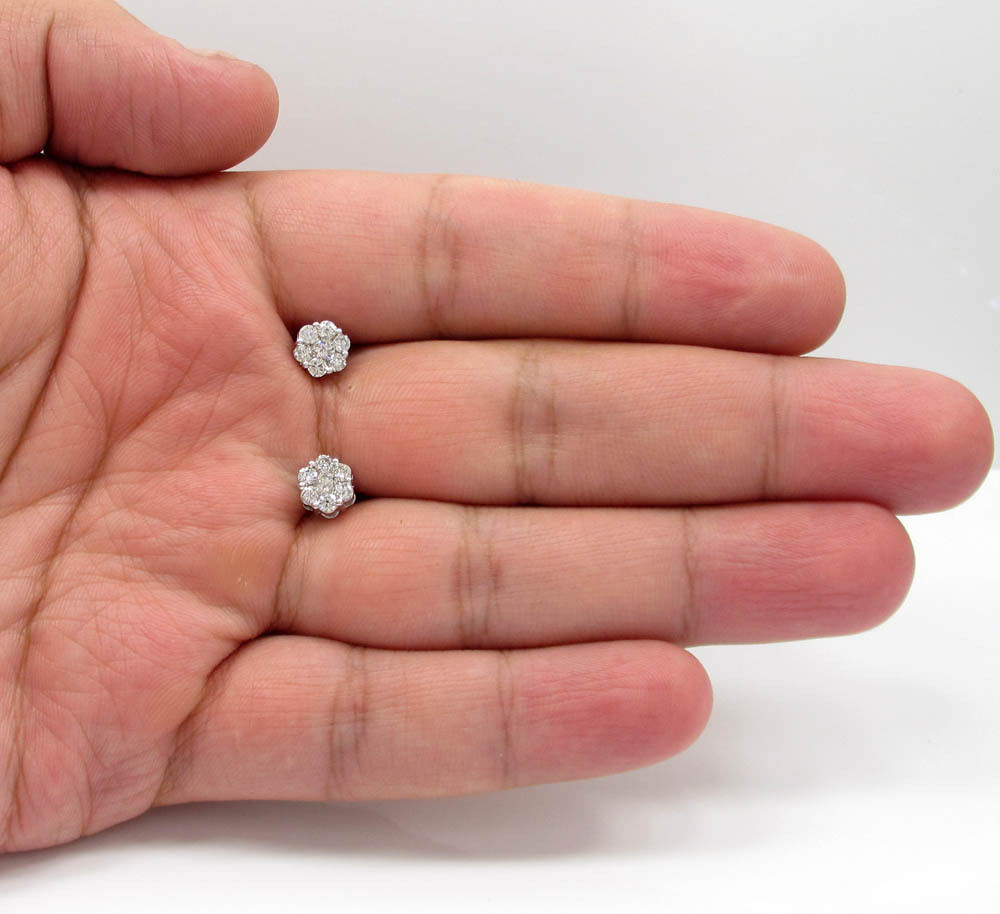 7mm 14k white, yellow, rose gold diamond cluster earrings 1.00ct