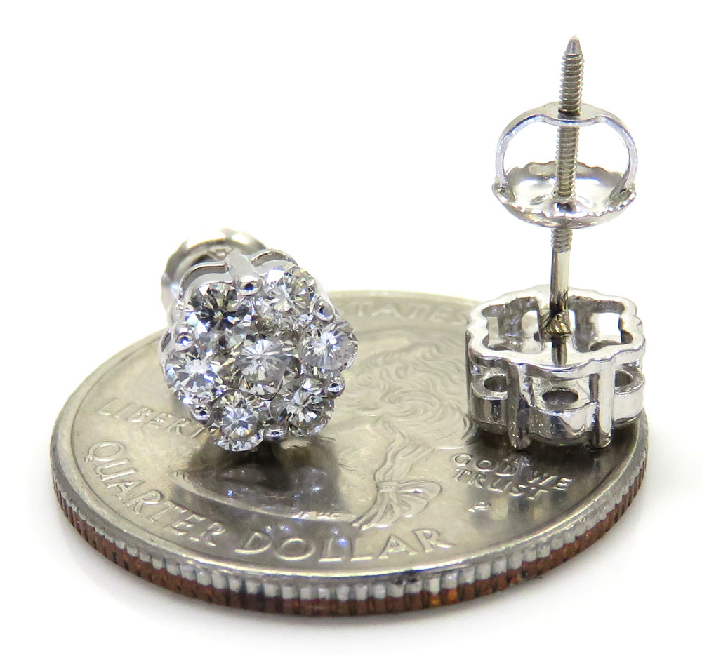 7mm 14k white, yellow, rose gold diamond cluster earrings 1.00ct