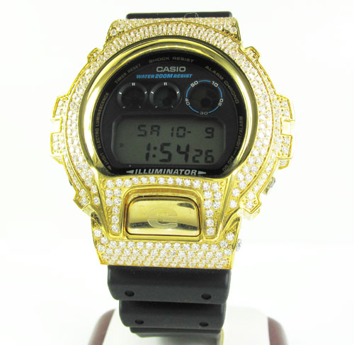 Mens white cz dw-6900 yellow stainless steel g-shock watch 5.00ct - Image 2