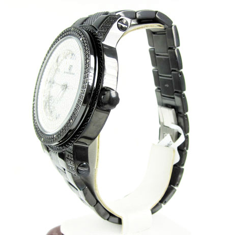 Mens black stainless steel super techno diamond watch 0.12ct