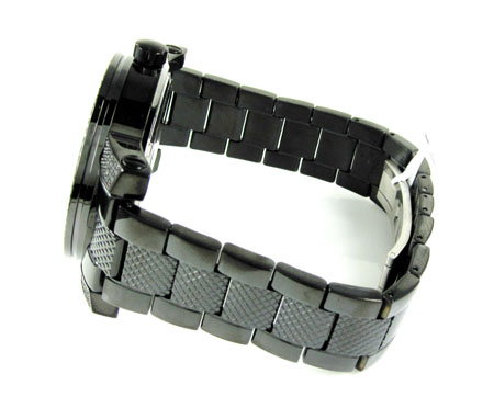 Mens black stainless steel super techno diamond watch 0.12ct