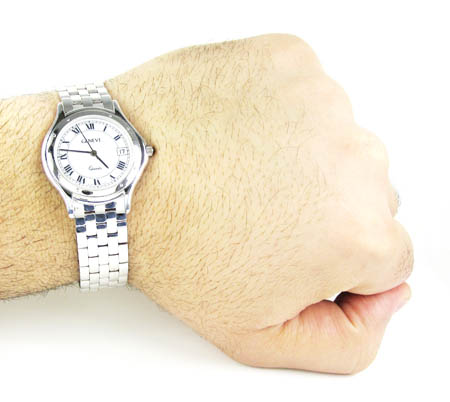 Mens 14k white gold geneve automatic watch 