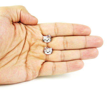 Ladies 925 sterling silver hello kitty diamond earrings 0.50ct