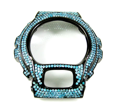 Black stainless steel aqua blue cz g-shock case dw-6900 5.00ct