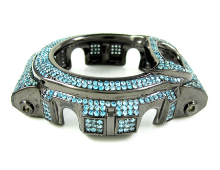 Black stainless steel aqua blue cz g-shock case dw-6900 5.00ct