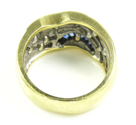 Ladies 14k yellow gold baguette blue sapphire & diamond cocktail ring 1.50ct