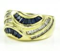 Ladies 14k yellow gold baguette blue sapphire & diamond cocktail ring 1.50ct
