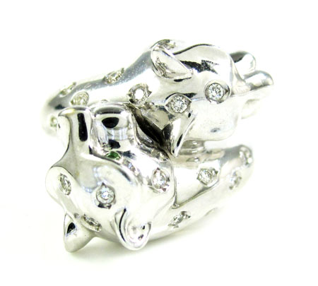 Ladies 18k white gold diamond & sapphire double headed panther ring 0.42ct