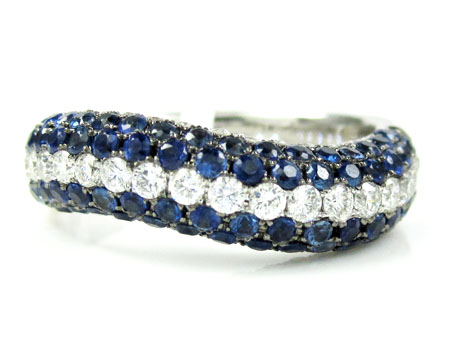 Ladies 14k white gold white diamond & blue sapphire fashion ring 1.61ct - Image 2