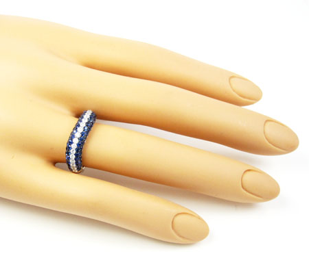 Ladies 14k white gold white diamond  & blue sapphire fashion ring 1.61ct