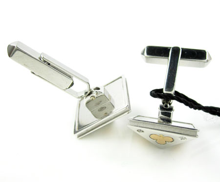 18k solid rose & white gold suit of cards cufflinks 0.16ct