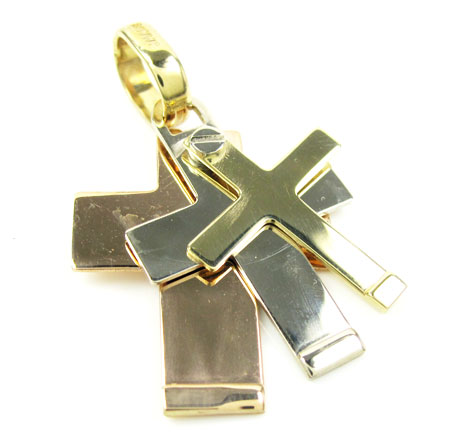 Mens baraka 18k three tone triple layered cross