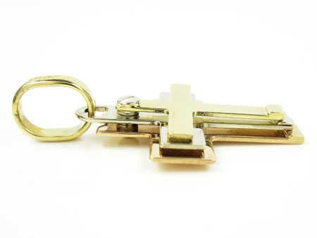 Mens baraka 18k three tone triple layered cross