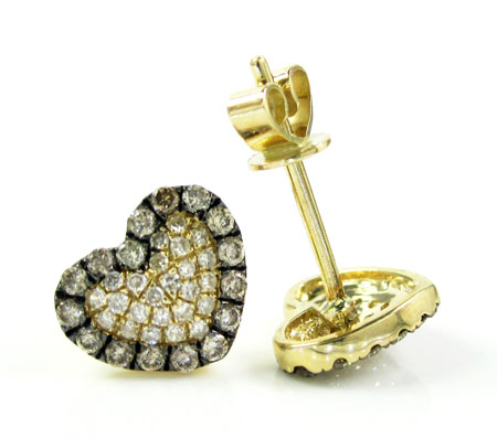 Ladies 14k yellow gold champagne diamond heart earrings 0.46ct