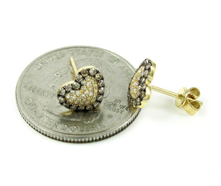 Ladies 14k yellow gold champagne diamond heart earrings 0.46ct - Image 3
