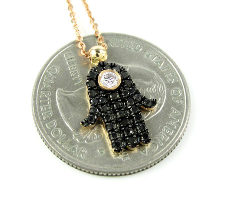 Ladies 14k solid rose gold black diamond hamsa pendant with chain 0.47ct