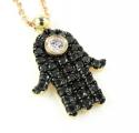 Ladies 14k solid rose gold black diamond hamsa pendant with chain 0.47ct