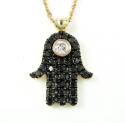 Ladies 14k solid rose gold black diamond hamsa pendant with chain 0.47ct